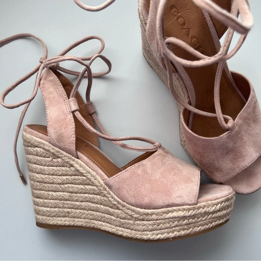 Lace-Up Espadrille Wedge Sandals in Blush